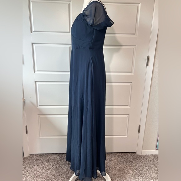 Birdie Grey MD Spence Navy Blue Sheer Cold Shoulder Bride's Maid Maxi‎ Dress - Picture 6 of 13